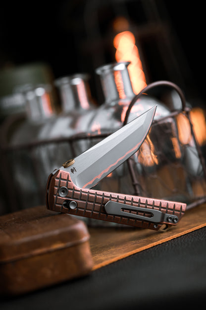 2418-CU-G-5  Crossbar Lock  5-Layer Copper Steel 3.5" Blade Japanese-style tactical folding knife