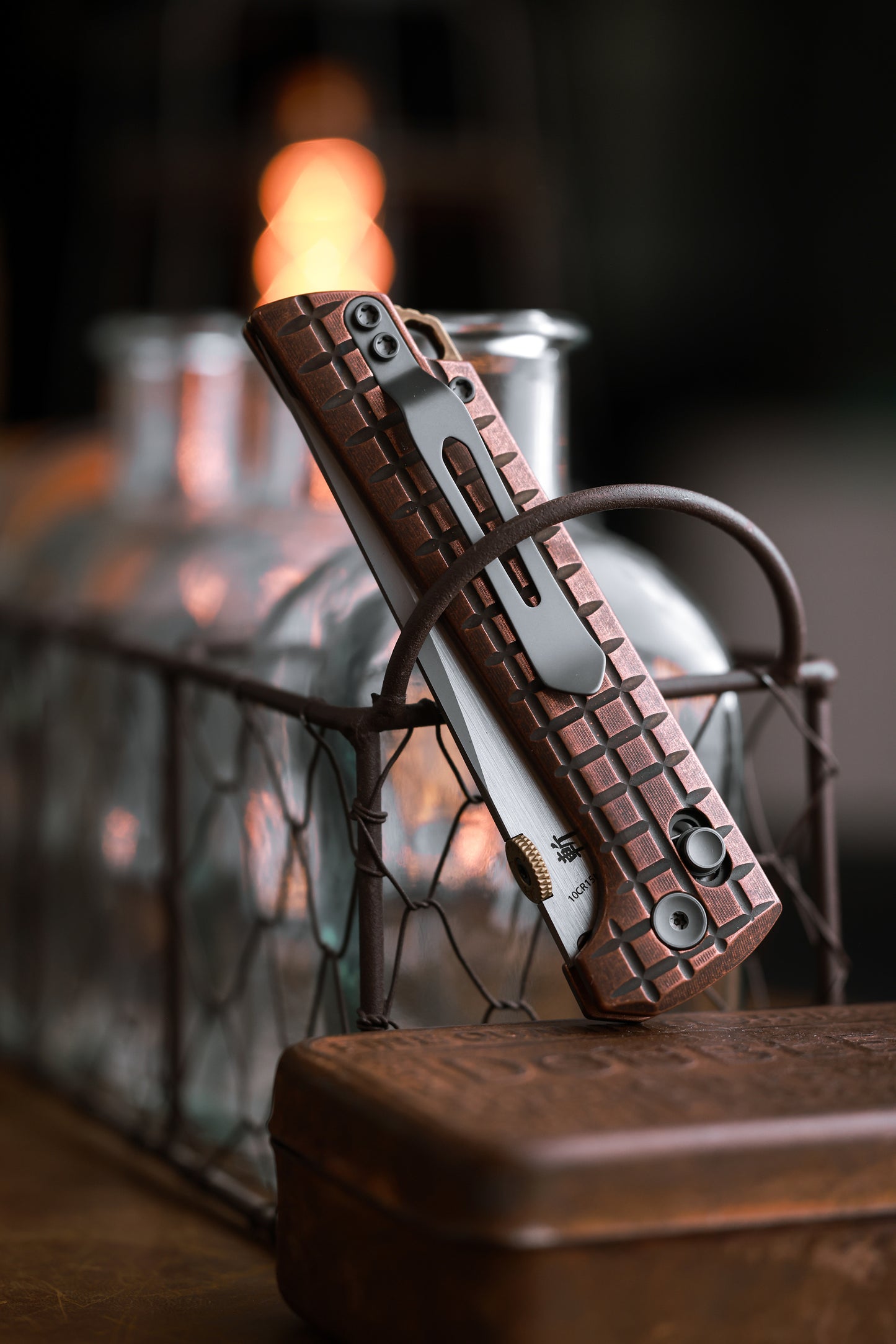 2418-CU-G-5  Crossbar Lock  5-Layer Copper Steel 3.5" Blade Japanese-style tactical folding knife