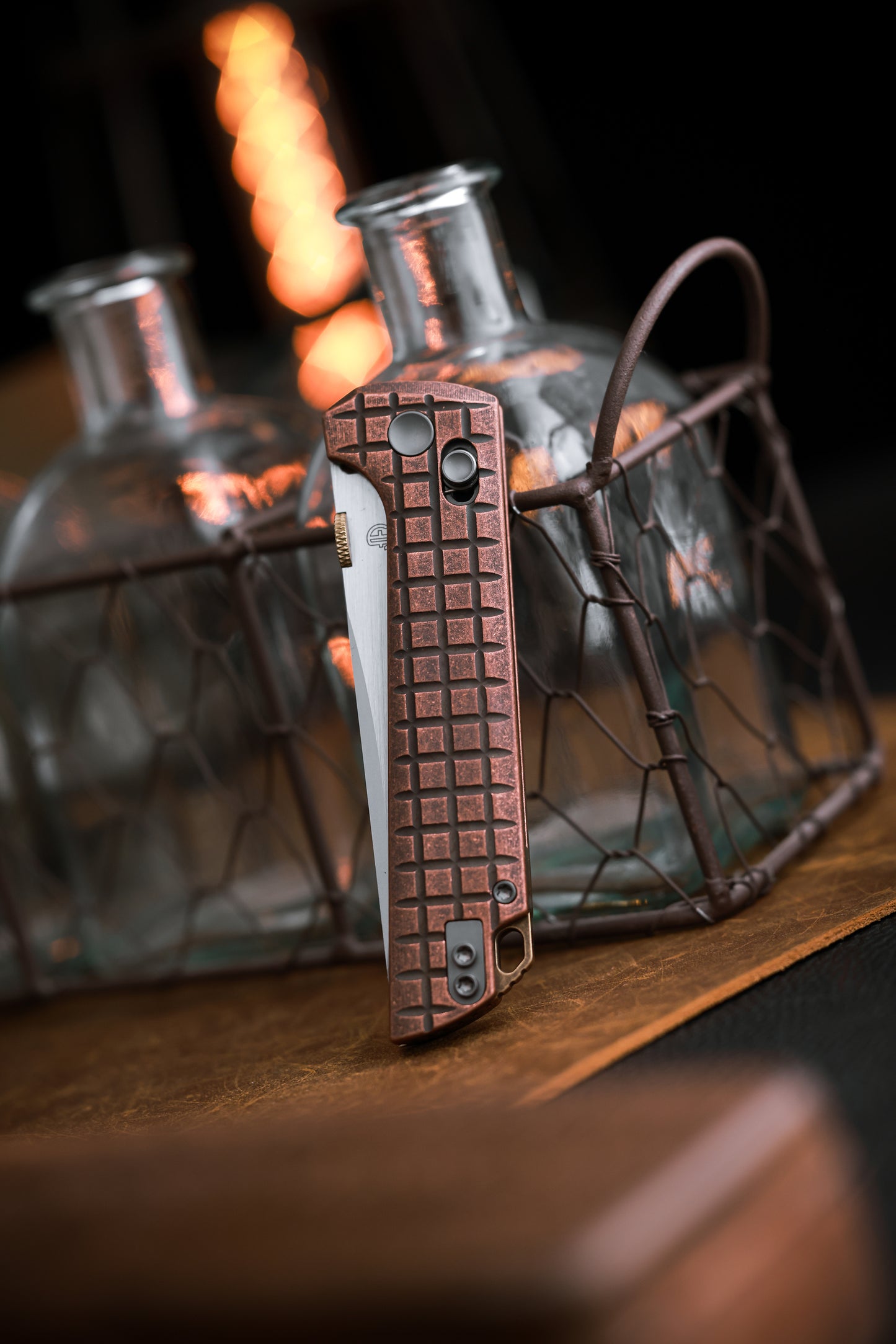 2418-CU-G-5  Crossbar Lock  5-Layer Copper Steel 3.5" Blade Japanese-style tactical folding knife