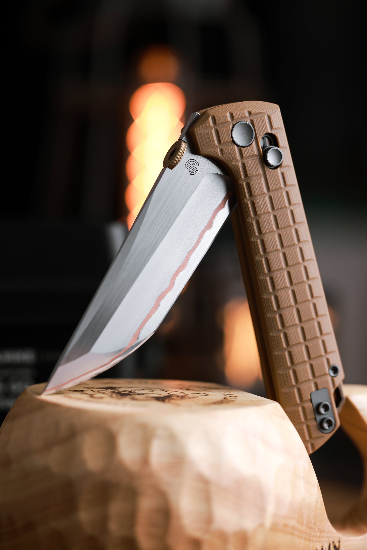 2418-TAN-G-5 Crossbar Lock  5-Layer Copper Steel 3.5" Blade Japanese-style tactical folding knife