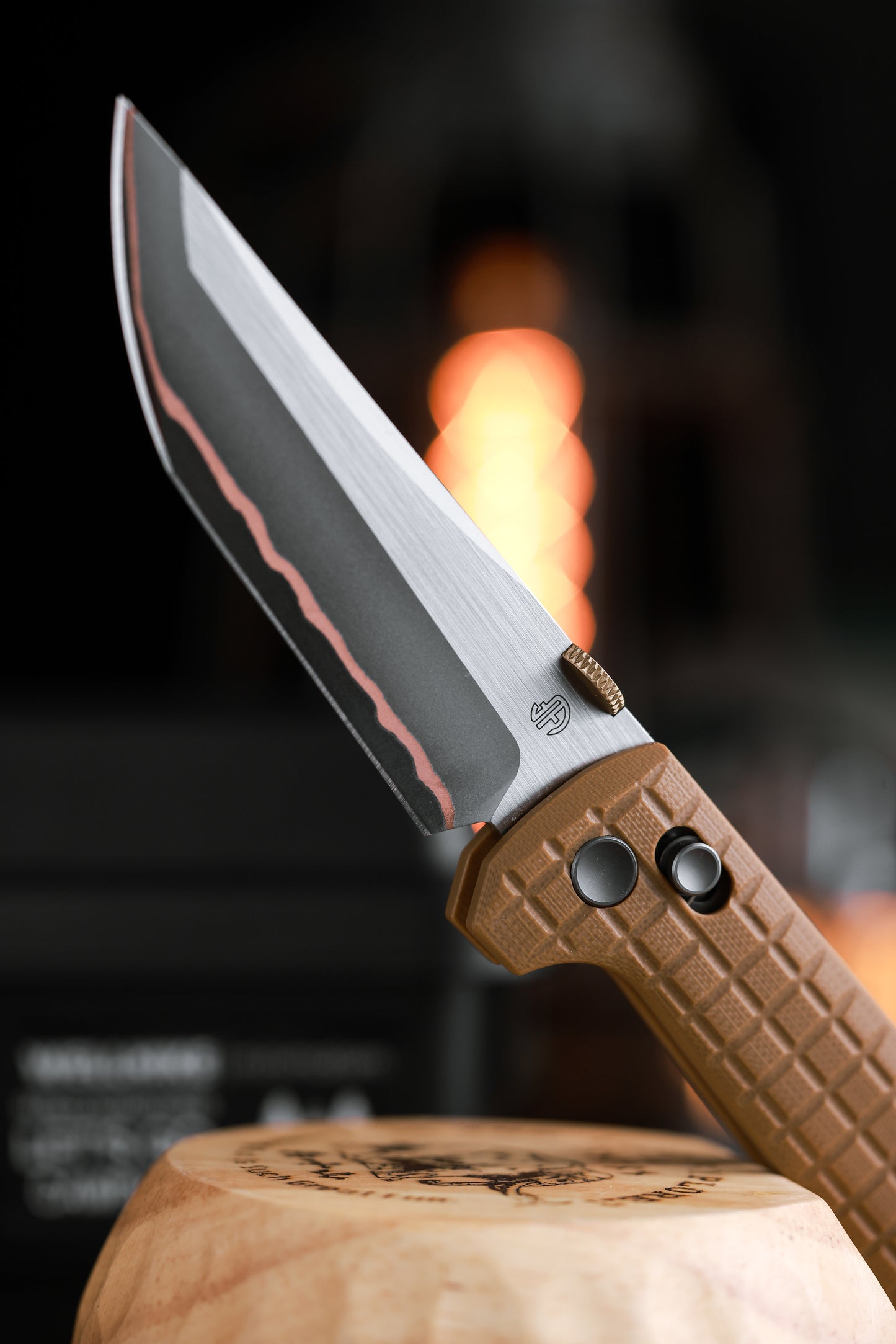 2418-TAN-G-5 Crossbar Lock  5-Layer Copper Steel 3.5" Blade Japanese-style tactical folding knife