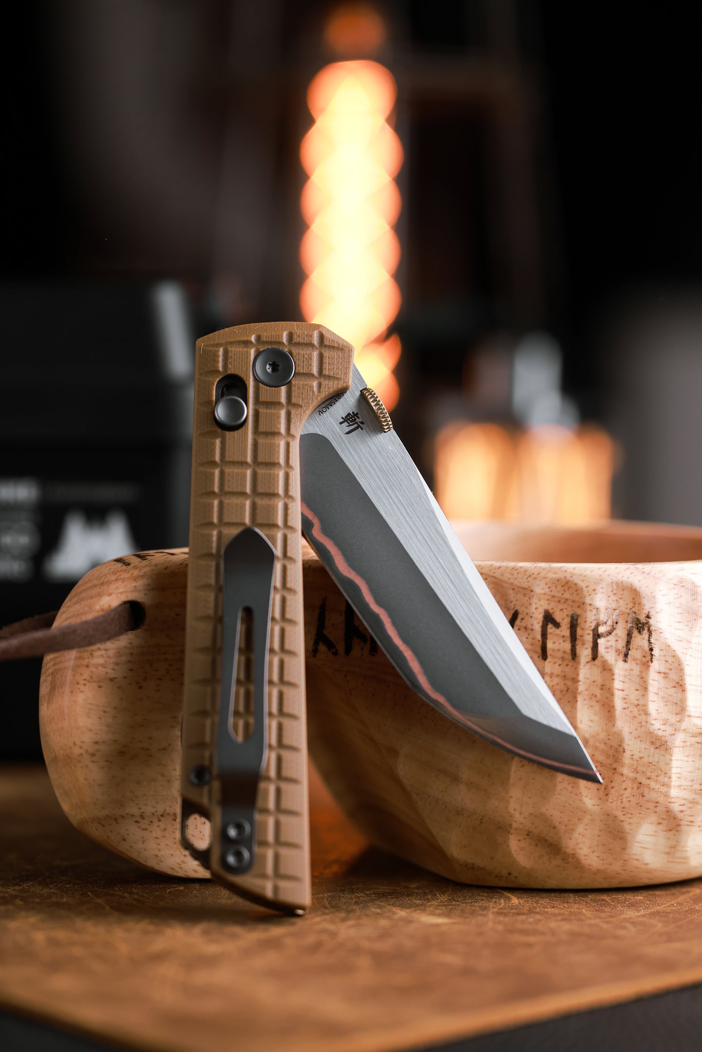 2418-TAN-G-5 Crossbar Lock  5-Layer Copper Steel 3.5" Blade Japanese-style tactical folding knife