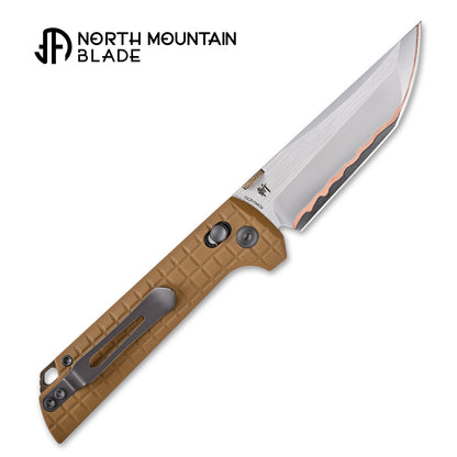 2418-TAN-G-5 Crossbar Lock  5-Layer Copper Steel 3.5" Blade Japanese-style tactical folding knife