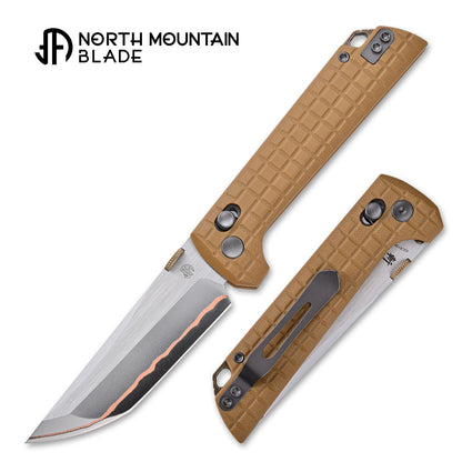 2418-TAN-G-5 Crossbar Lock  5-Layer Copper Steel 3.5" Blade Japanese-style tactical folding knife