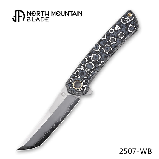 【Zero】2507-WHCF Tanto Blade White Ceramic Carbon Fiber Ti Handle&Clip Smooth Flippers