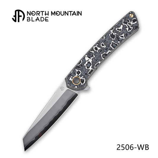 【Echo】2506-WHCF Sheepsfoot Blade White Ceramic Carbon Fiber Ti Handle&Clip Smooth Flippers