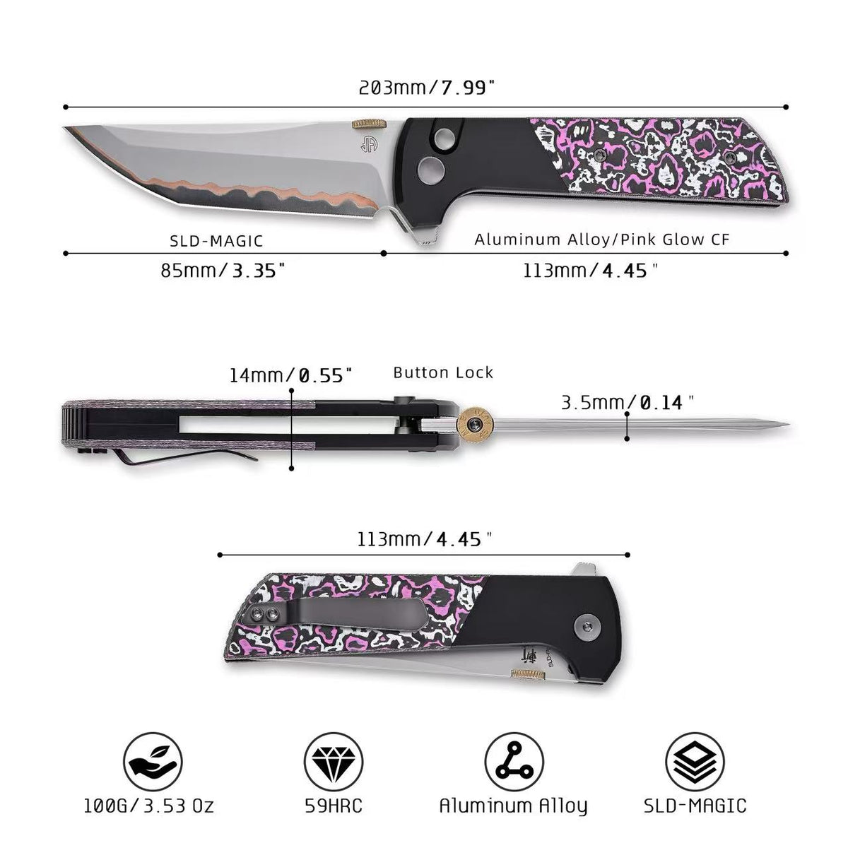 2407-GlowCF-PK-5 Custom Ceramic CF Five-layer forged blade