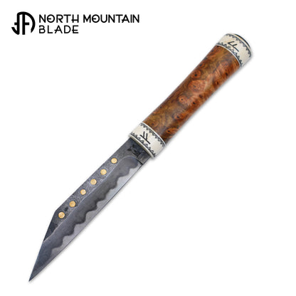 North Mountain Blade Handcrafted Saxon Knife – W2 Hamon Blade with Copper Inlay