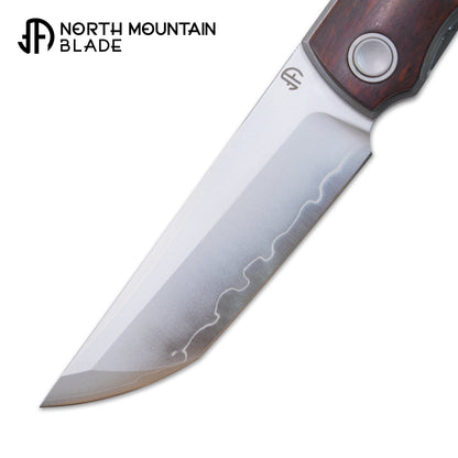 2412-IW  CHOP 4 Front Flipper Folding Knife, Desert Ironwood Handle, SLD San Mai Steel, Japanese-Style Tanto