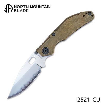 BBNM 2521-CU Bronze Bowie Duane Dwyer Frame Lock Folding Knife 3.62" SLD Satin/Hamon Bowie Blade, Bronze Handle with Titanium Lock - BBNM BRONZE BOWIE