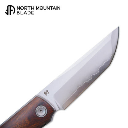 2412-IW  CHOP 4 Front Flipper Folding Knife, Desert Ironwood Handle, SLD San Mai Steel, Japanese-Style Tanto