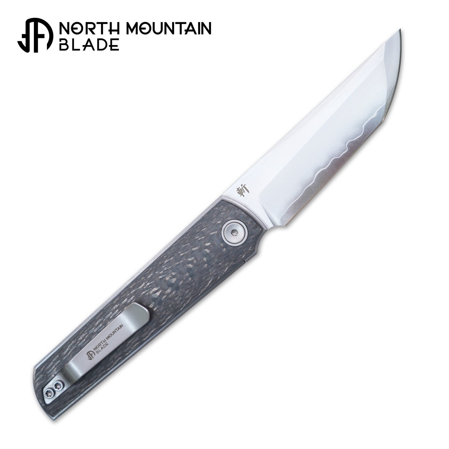2412-CF CHOP 4 Front Flipper Folding Knife, 3K CF Handle, SLD San Mai Steel, Japanese-Style Tanto