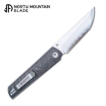 2412-CF CHOP 4 Front Flipper Folding Knife, 3K CF Handle, SLD San Mai Steel, Japanese-Style Tanto