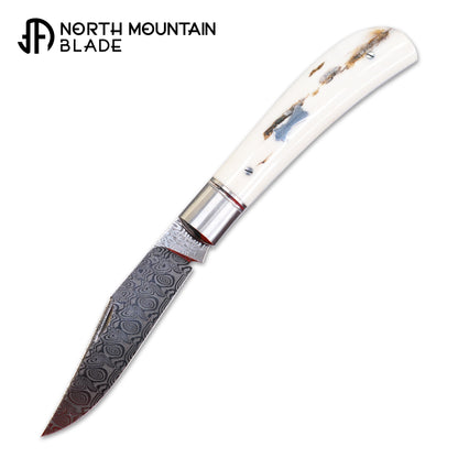 10 Lanny custom handmade Damascus mammoth tusk legal non-locking pocket knife