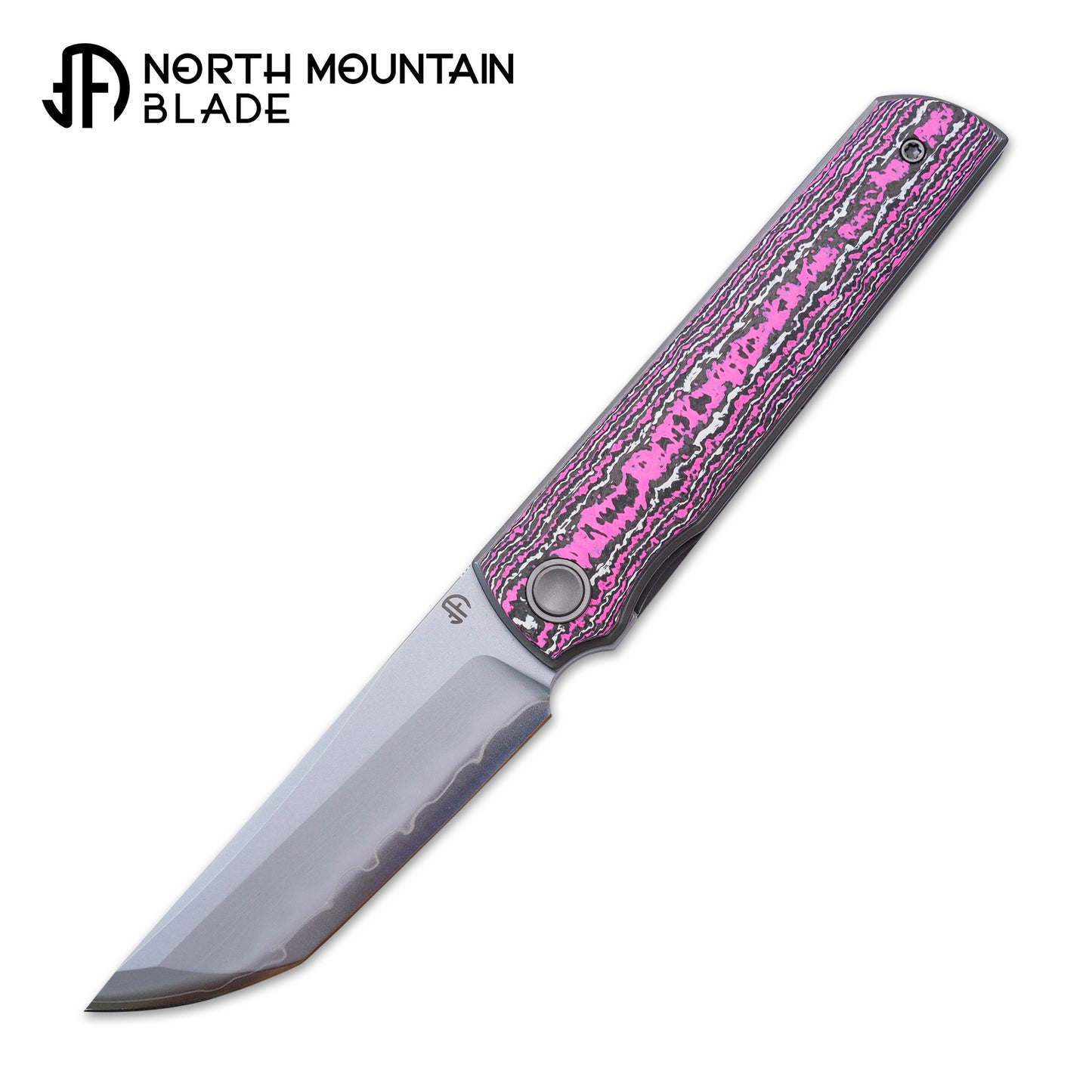 2412-GLOWCF CHOP 4 Front Flipper Folding Knife, Ceramic Carbon Fiber Handle, SLD San Mai Steel, Japanese-Style Tanto