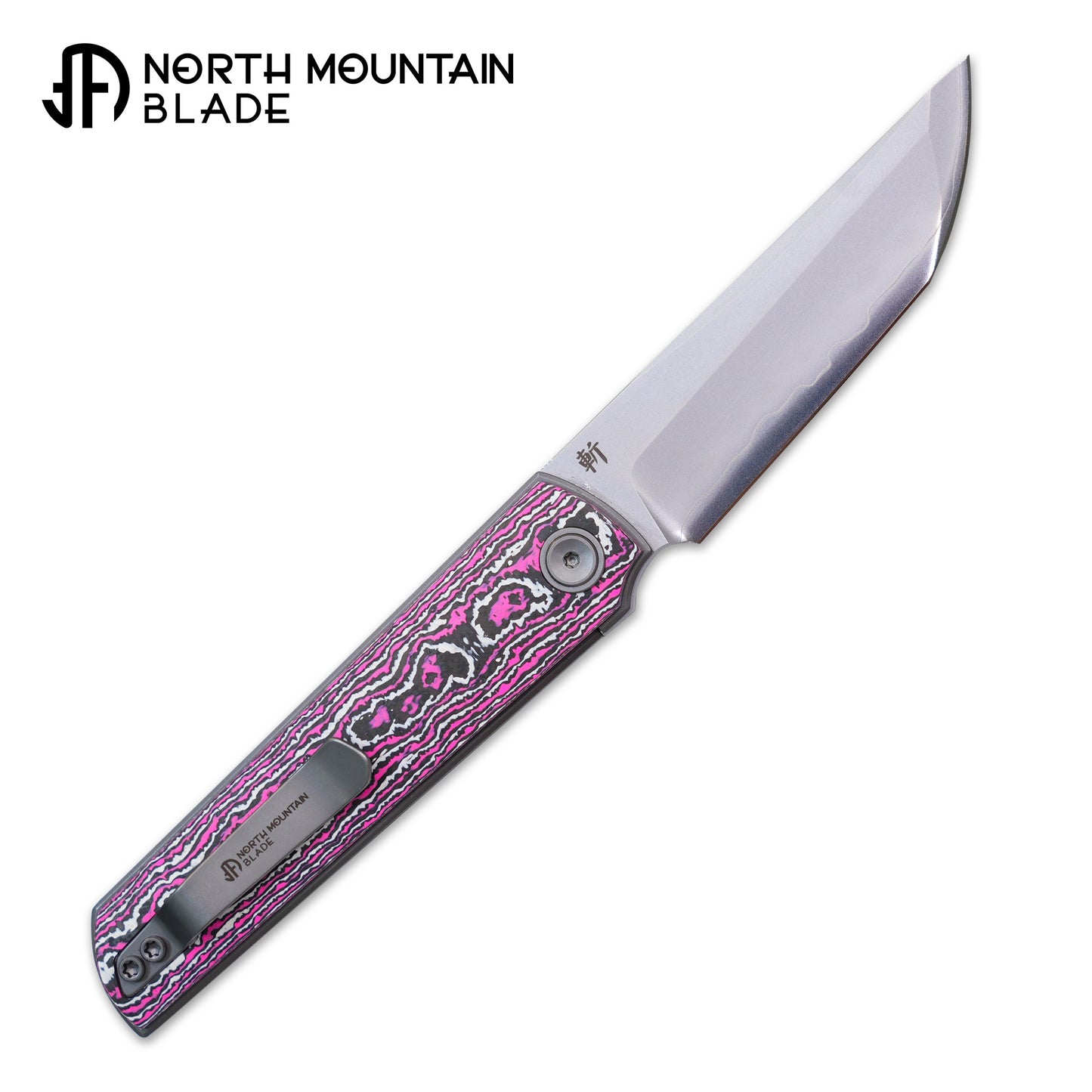 2412-GLOWCF CHOP 4 Front Flipper Folding Knife, Ceramic Carbon Fiber Handle, SLD San Mai Steel, Japanese-Style Tanto