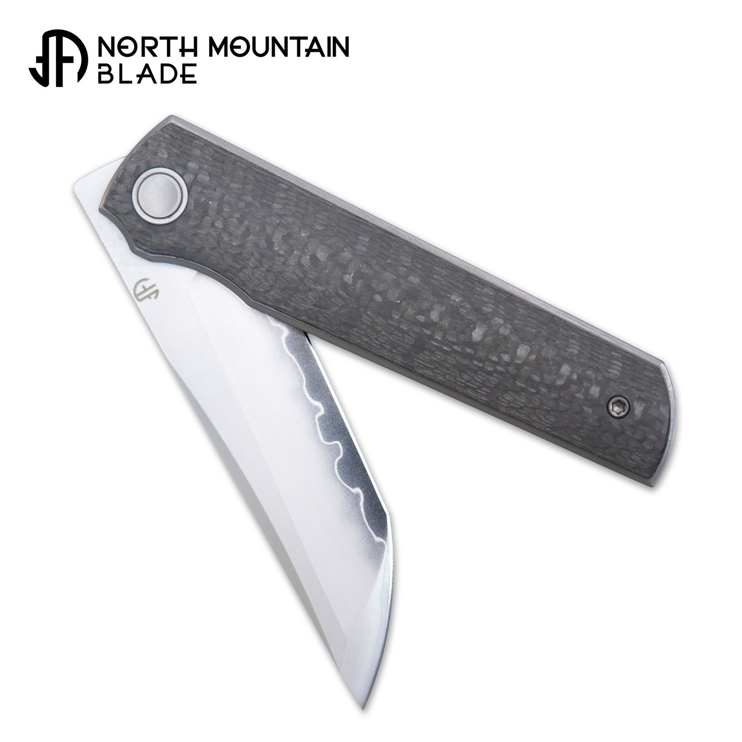 2412-CF CHOP 4 Front Flipper Folding Knife, 3K CF Handle, SLD San Mai Steel, Japanese-Style Tanto
