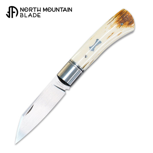 North Mountain Traditional Series – Handcrafted Sheepsfoot Pocket Knife with Mammoth Ivory Handle, Steel Frame, Non-Locking, M390 Blade with Hand-Satin Finish