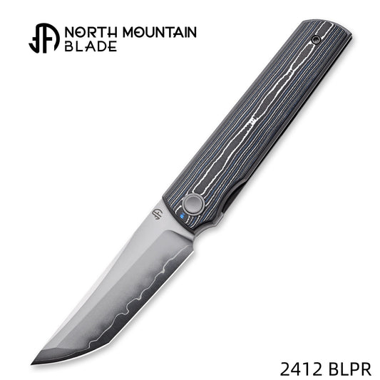 2412-BLPR CHOP 4 Front Flipper Folding Knife, Ceramic Carbon Fiber Handle, SLD San Mai Steel, Japanese-Style Tanto
