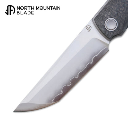2412-CF CHOP 4 Front Flipper Folding Knife, 3K CF Handle, SLD San Mai Steel, Japanese-Style Tanto