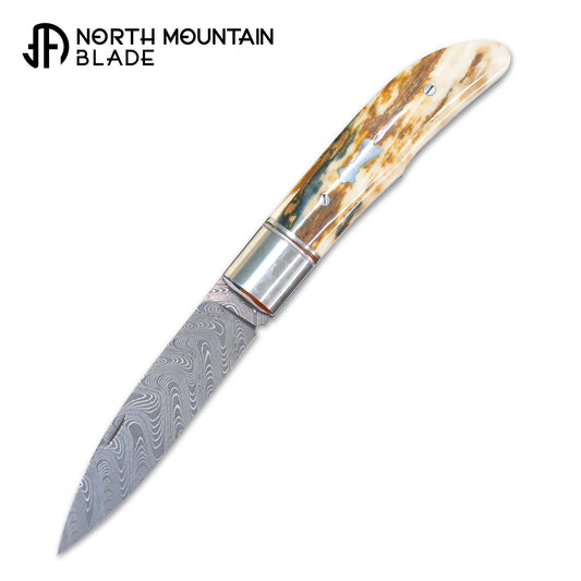 4 Swift Mammoth Tusk Fancy Legal Steel Frame Damascus Steel No Lock Handmade Pocket Knife