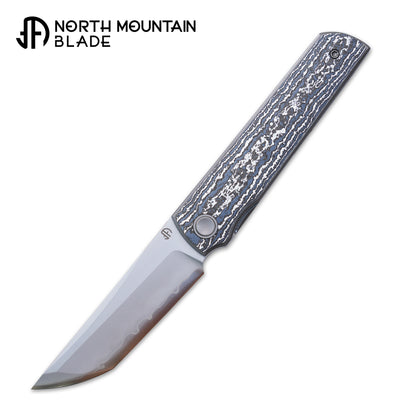 2412-WHCF CHOP 4 Front Flipper Folding Knife, Ceramic Carbon Fiber Handle, SLD San Mai Steel, Japanese-Style Tanto