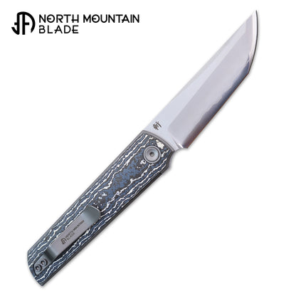 2412-WHCF CHOP 4 Front Flipper Folding Knife, Ceramic Carbon Fiber Handle, SLD San Mai Steel, Japanese-Style Tanto