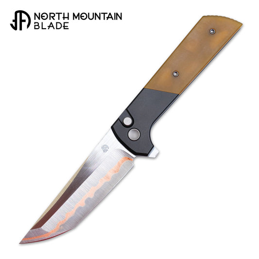 Chop2 Copper Sandwich Five Layers Wave Forg Blade PEI Amber Handle