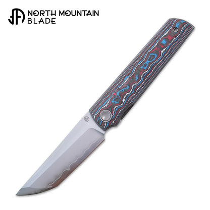 2412-RDBL CHOP 4 Front Flipper Folding Knife, Ceramic Carbon Fiber Handle, SLD San Mai Steel, Japanese-Style Tanto