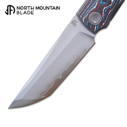 2412-RDBL CHOP 4 Front Flipper Folding Knife, Ceramic Carbon Fiber Handle, SLD San Mai Steel, Japanese-Style Tanto