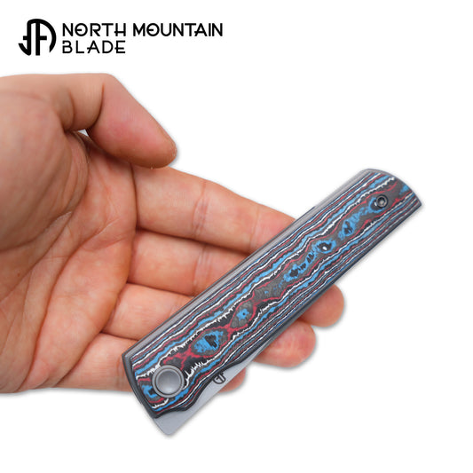 2412-RDBL CHOP 4 Front Flipper Folding Knife, Ceramic Carbon Fiber Handle, SLD San Mai Steel, Japanese-Style