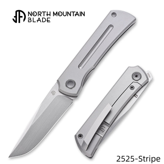Sun 2525-Stripe MINI Folding Knife Ti Handle M390 Blade hand-brushed finish