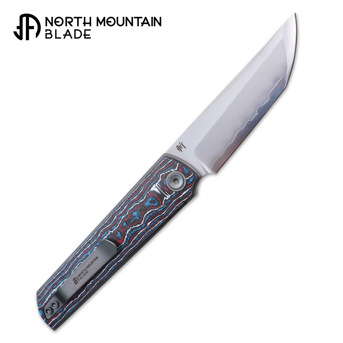 2412-RDBL CHOP 4 Front Flipper Folding Knife, Ceramic Carbon Fiber Handle, SLD San Mai Steel, Japanese-Style Tanto