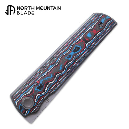 2412-RDBL CHOP 4 Front Flipper Folding Knife, Ceramic Carbon Fiber Handle, SLD San Mai Steel, Japanese-Style Tanto