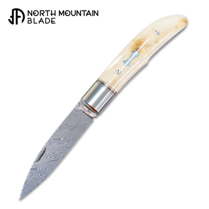 7 Swift Mammoth Tusk Fancy Legal Steel Frame Damascus Steel No Lock Handmade Pocket Knife