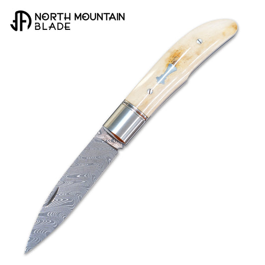 7 Swift Mammoth Tusk Fancy Legal Steel Frame Damascus Steel No Lock Handmade Pocket Knife