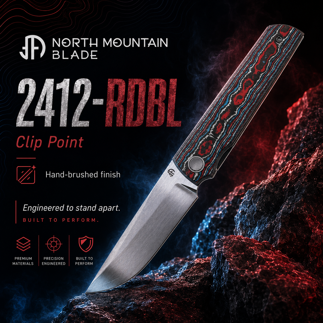 2412-RDBL Clip Point Hand-brushed finish