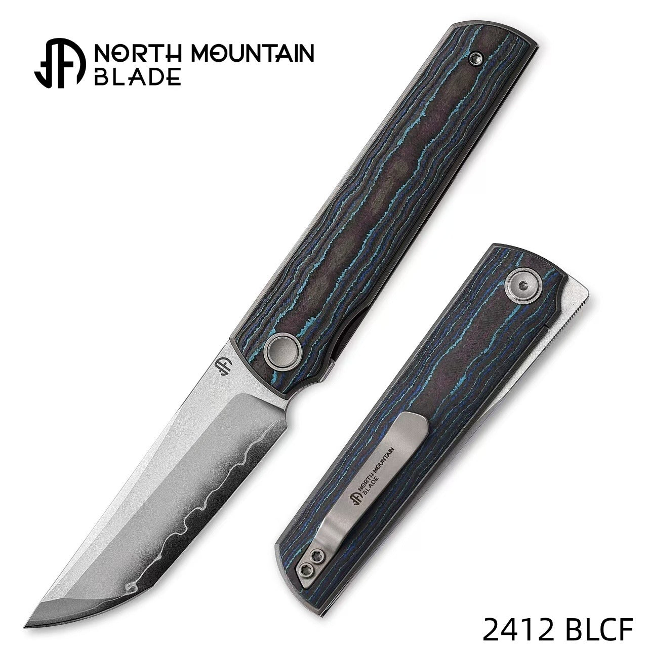 2412-BLCF CHOP 4 Front Flipper Folding Knife, Ceramic Carbon Fiber Handle, SLD San Mai Steel, Japanese-Style Tanto