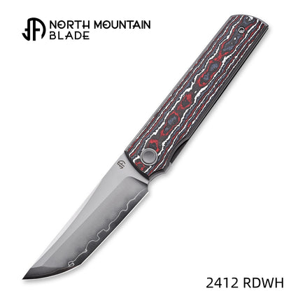 2412-RDWH CHOP 4 Front Flipper Folding Knife, Ceramic Carbon Fiber Handle, SLD San Mai Steel, Japanese-Style Tanto