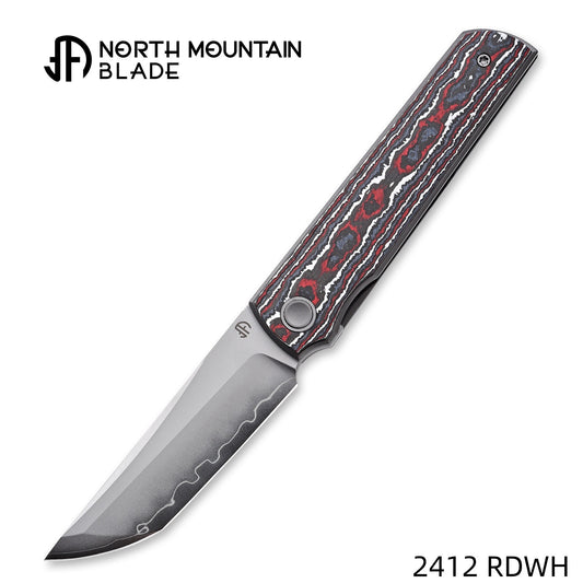 2412-RDWH CHOP 4 Front Flipper Folding Knife, Ceramic Carbon Fiber Handle, SLD San Mai Steel, Japanese-Style Tanto