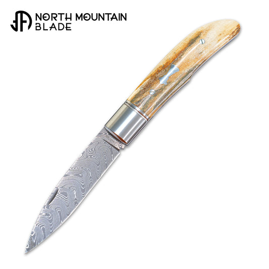 6 Swift Mammoth Tusk Fancy Legal Steel Frame Damascus Steel No Lock Handmade Pocket Knife