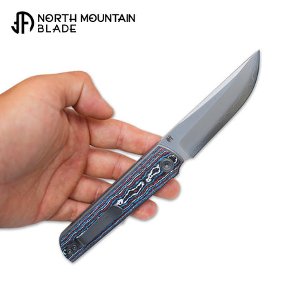 2412-RDBL CHOP 4 Front Flipper Folding Knife, Ceramic Carbon Fiber Handle, SLD San Mai Steel, Japanese-Style