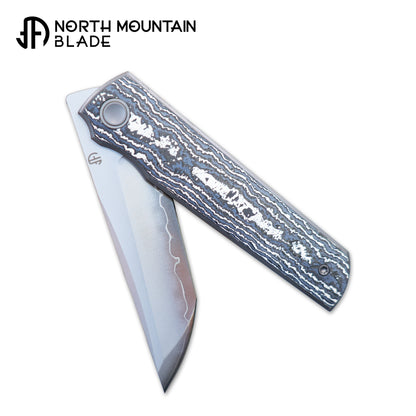 2412-WHCF CHOP 4 Front Flipper Folding Knife, Ceramic Carbon Fiber Handle, SLD San Mai Steel, Japanese-Style