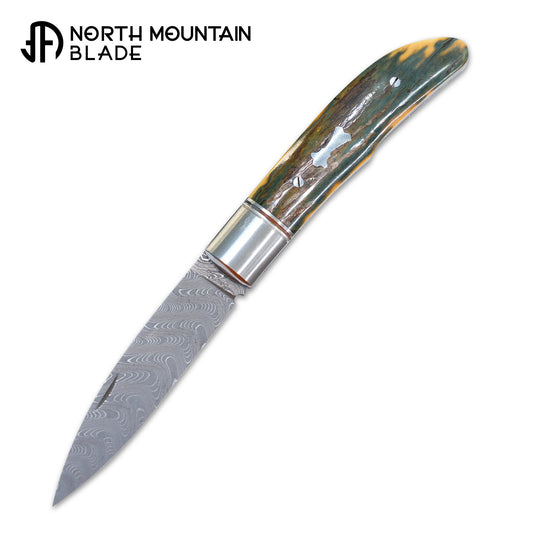 5 Swift Mammoth Tusk Fancy Legal Steel Frame Damascus Steel No Lock Handmade Pocket Knife