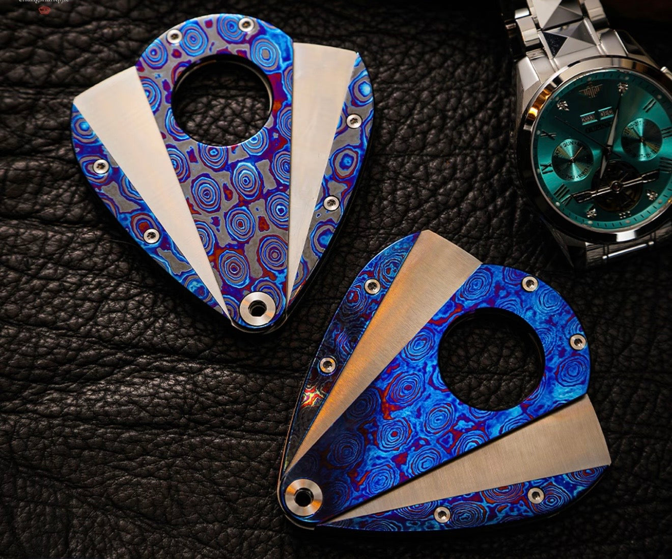 Cigar Cutter Zirconium-Titanium Damascus M390 Blade