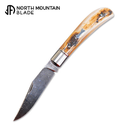12 Lanny custom handmade Damascus mammoth tusk legal non-locking pocket knife