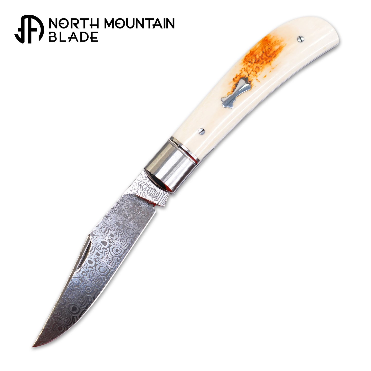2 Lanny custom handmade Damascus mammoth tusk legal non-locking pocket knife