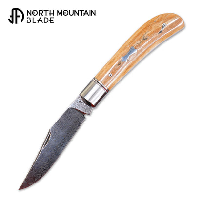 9 Lanny custom handmade Damascus mammoth tusk legal non-locking pocket knife