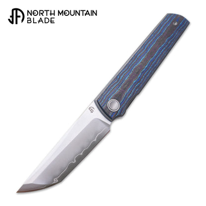 2412-BLCF CHOP 4 Front Flipper Folding Knife, Ceramic Carbon Fiber Handle, SLD San Mai Steel, Japanese-Style Tanto