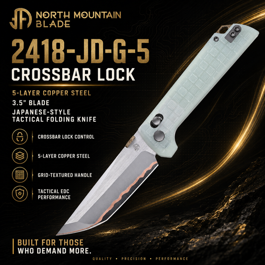 2418-JD-G-5 Crossbar Lock  5-Layer Copper Steel 3.5" Blade Japanese-style tactical folding knife